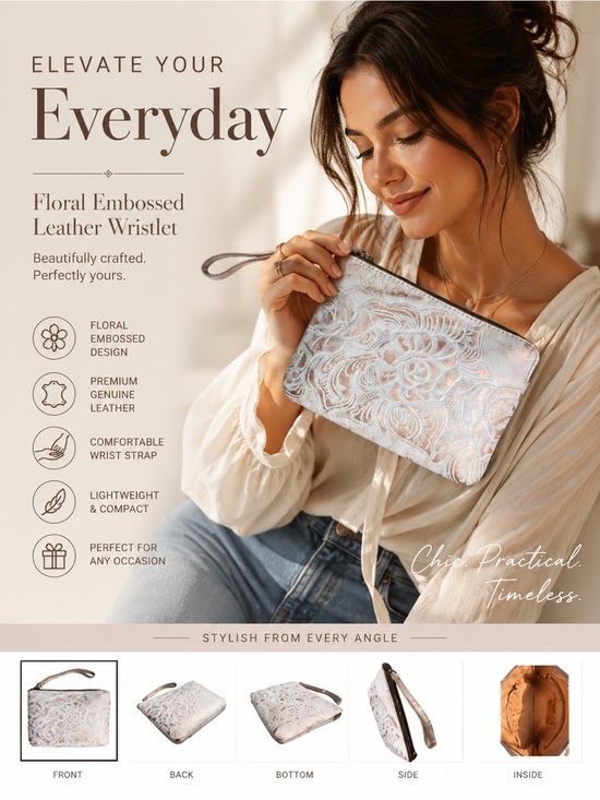 Patricia Nash Handbags - Patricia Nash White & Rose Gold Embossed Floral Wristlet